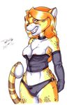  breasts cheetah corset feline female joshua_frinkle looking_at_viewer nipples panties solo standing tail teeth_clenched underwear 
