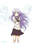  angel_beats! bad_id bad_pixiv_id blazer hand_on_own_chest highres jacket kca lavender_hair long_hair school_uniform silver_hair solo tenshi_(angel_beats!) wings yellow_eyes 