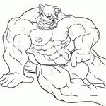  bulge canine danandnite ear_piercing goggles hyena looking_at_viewer male muscles piercing presenting sitting solo speedo tail underwear 