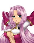  arms_up blue_eyes blush breasts koihime_musou large_breasts long_hair neuron_(artist) no_bra open_mouth pink_hair solo sonken underboob 