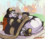  black_nose canine dalmatian dog fire firefighter inflation male morbidly_obese shenanigan solo water 