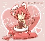  animal_ears bunny_ears bunnysuit chibi christmas_stocking fishnet_pantyhose fishnets gift holding holding_gift kushieda_minori one_eye_closed pantyhose red_eyes red_hair shirotaka_(shirotaka) short_hair solo toradora! 