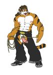 cbt chaps cock_and_ball_torture feline hi_res male mammal muscles navel naver penis plain_background revan rope solo tiger white_background 