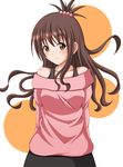  bad_id bad_pixiv_id bare_shoulders blush brown_eyes brown_hair hair_bobbles hair_ornament highres long_hair minatsuki_nao smile solo to_love-ru yuuki_mikan 