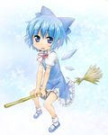  bad_id bad_pixiv_id bamboo_broom blue_eyes blue_hair bow broom broom_riding cirno hair_bow highres jigatei_(omijin) mary_janes shoes solo touhou wings 