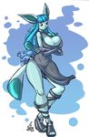 2010 anthro big_breasts biped breasts canid canine clothing digital_media_(artwork) dress eeveelution female generation_4_pokemon glaceon hair huge_breasts jaeh long_hair looking_at_viewer mammal nintendo pokemon pokemon_(species) pokemorph pose solo tail wide_hipped_female wide_hips 