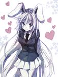  :3 animal_ears arms_behind_back bad_id bad_pixiv_id blazer bunny_ears heart jacket leaning_forward long_hair mauve monochrome necktie pleated_skirt reisen_udongein_inaba simple_background skirt solo touhou very_long_hair 