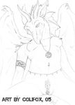  2005 breasts colifox dragon ear_piercing earring female horns necklace nude piercing pubic_tuft pussy scalie sketch solo wings 