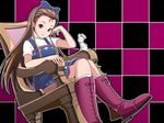  boots brown_eyes brown_hair bunny chair chin_rest crossed_legs idolmaster idolmaster_(classic) issei long_hair minase_iori sitting smile solo 