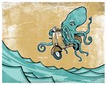  ocean octopus scooter sea unknown_artist vespa water 