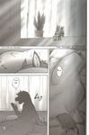  bed comic equine greyscale horse kawai_takahiro male mammal monochrome morning open_mouth plant soft_juice yawn 