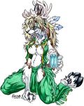  alcohol beer cervine deer feather female fenrir_lunaris green hooves horns lips looking_at_viewer necklace solo suggestive unguligrade 