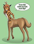  ahoge anthro blush breasts brown_hair centaur chest_tuft dialogue english_text equine feline female flora_(twokinds) hair hooves horse hybrid keidran long_brown_hair long_hair looking_at_viewer looking_over_shoulder open_mouth side_boob small_breasts solo standing stripes tail taur tiger tom_fischbach twokinds unguligrade yellow_eyes 