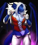  anthro big_breasts blue blue_scales breasts cleavage clothed clothing corrset corset dragon faint female horn horns kirianna nipple_slip nipples pop_yo_collar pussy scalie solo undressing unknownartist 
