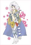  1girl armor cape cecil_harvey female final_fantasy final_fantasy_iv full_body genderswap headband long_hair midriff purple_eyes rie_cho scarf shoulder_pads silver_hair solo white_background wristband 