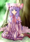  akasaka_shop bad_id bad_pixiv_id blush braid crescent long_hair patchouli_knowledge purple_eyes purple_hair sitting smile solo touhou twin_braids 