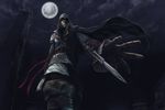  assassin's_creed_(series) assassin's_creed_ii bad_id bad_pixiv_id blade brown_hair cape giovanni_auditore_da_firenze hidden_blade hood male_focus moon mura_alex night solo vambraces weapon 