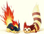  ??? ambiguous_gender brown_eyes fire furret kaku_mui nintendo plain_background pok&#233;mon pok&eacute;mon quilava red_eyes video_games white_background 