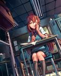  bad_deviantart_id bad_id cradle-song desk kneehighs one_eye_closed rose_grant saimon_ma school_uniform solo yellow_eyes 