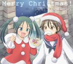  ariga_nao brown_eyes brown_hair candy christmas dress facial_hair fangs food francesca_lucchini green_eyes green_hair hat long_hair miyafuji_yoshika multiple_girls mustache sack sailor santa_costume santa_hat scarf strike_witches world_witches_series 