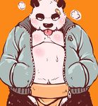  &#12401;&#12435;&#12384;&#12416; bear blush clothing fat fundoshi male mammal open_shirt overweight panda shirt solo sticking_plaster sweat tongue underwear zapapanda 