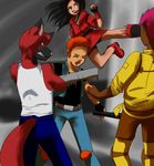  axel_stone baseball_bat black_hair blaze_fielding canine cosplay eyes_closed female fight hair human ilusien kick knee_pads male mammal pink_hair red_hair rydian sega_genesis standing streets_of_rage weapon 