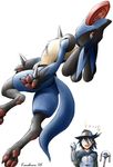  frisbee karabiner lucario nintendo plain_background pok&#233;mon pok&eacute;mon red_eyes video_games white_background 