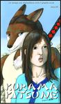  blue_eyes brown_eyes brown_hair canine comic cover_page english_text female fox hair human japanese_clothing john_martello kitsune kurama kurama_kitsune male multiple_tails priest sword tail weapon 