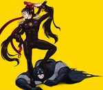  batman batman_(series) bayonetta bayonetta_(character) black_hair blood bruce_wayne cape comedy dc_comics genderswap glasses gun humor long_hair mask multiple_boys pixiv_thumbnail ponytail resized simple_background smirk weapon what 