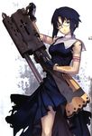  blue_eyes blue_hair ciel cross glasses habit highres huge_weapon nagi_ryou nun pile_bunker robe seventh_holy_scripture short_hair solo tattoo torn_clothes tsukihime weapon 