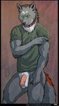  bottomless canine clothed clothing collar half-dressed male mammal nude omari pantless penis shirt solo thundergrey uncut wolf 