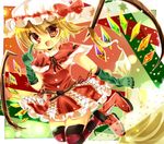  bad_id bad_pixiv_id blonde_hair flandre_scarlet gloves hat ponytail red_eyes rito_(azusa) short_hair side_ponytail solo striped striped_legwear thighhighs touhou wings 