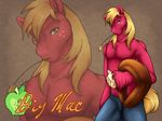  big_macintosh_(mlp) blonde_hair clemikou equine freckles green_eyes hair horse jeans male my_little_pony pony solo straw topless 
