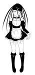  apron bare_shoulders black_hair blush boots choker crossdress crossdressing detached_sleeves envy envy_(fma) frills fullmetal_alchemist garter_belt headband hiroshi_(kitaro) homunculus long_hair maid maid_apron male male_focus monochrome thighhighs trap 