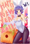  2011 animal_ears blue_eyes bunny_ears bunnysuit highres new_year nijitama_shiyushiyu original pantyhose purple_hair short_hair solo 