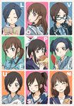  alternate_hairstyle anegasaki_nene black_hair brown_hair casual eating face holding japanese_clothes kimono kobayakawa_rinko long_hair love_plus medium_hair multiple_girls outline peg school_uniform short_hair takane_manaka white_outline yukata 