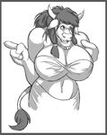  bovine breasts cattle cow cryptozoo female horn horns huge_breasts mammal plain_background pointing solo tauren video_games warcraft white_background world_of_warcraft 