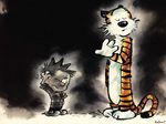  calvin calvin_and_hobbes couple feline hobbes human kazam male scratching_head tiger 