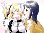  2girls blush closed_eyes idolmaster idolmaster_dearly_stars mizutani_eri multiple_girls open_mouth supon suzuki_ayane sweatdrop trembling whispering 