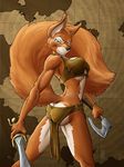  axe breasts butt clothed clothing female grin loincloth long_tail looking_at_viewer mammal map mitchdlg muscles pose rodent skimpy smirk solo squirrel strong sword tail tough tribal underwear watermark weapon 