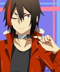  bad_id bad_pixiv_id collar male_focus multicolored_hair nail_polish one_eye_closed red_eyes rook_(utau) saito_katuo solo upper_body utau 