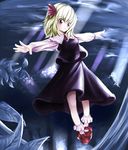  aldehyde bad_id bad_pixiv_id blonde_hair blush brown_eyes flower night outstretched_arms ribbon rumia short_hair solo spread_arms touhou 