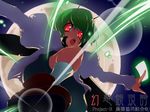  antennae cape card face full_moon green_hair holding holding_card kicking moon night pants red_eyes slit_pupils solo suikamaru touhou wriggle_nightbug 