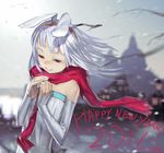  absurdres animal_ears bare_shoulders bunny_ears el-zheng highres new_year original red_scarf scarf solo 