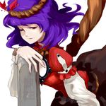  hands leaning_forward one_eye_closed oso_(toolate) purple_hair red_eyes solo touhou yasaka_kanako 