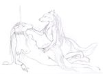  black_and_white breasts canine collar couple equine female hooves horse lightstep monochrome nude pussy sketch unicorn wolf 