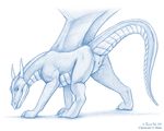  2007 anus blue_and_white dragon female feral horns mooning plump_labia presenting pussy raised_tail scalie sketch solo spreading tail taurin_fox wings 