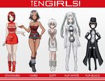  bare_shoulders black_hair butcha-u dark_skin glasses grey_hair multiple_girls personification red_hair short_hair strapless tenga tengirl thighhighs tubetop white_hair 