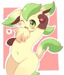  &hearts; blush chest_tuft cute eeveelution fur green_eyes leaf_tail leafeon mcdonnell-douglas navel nintendo one_eye_closed pok&#233;mon pok&eacute;mon solo tail tongue tuft video_games wink 
