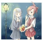  aisaka_sayo asakura_kazumi christmas gift holding holding_gift lamppost long_hair mahora_academy_middle_school_uniform mahou_sensei_negima! multiple_girls necktie rate_rapiku red_eyes red_hair school_uniform serafuku snow white_hair 